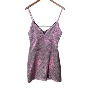 NWT Nasty Gal Pink Metallic Zip Zag Stripe Mini Dress Size 6